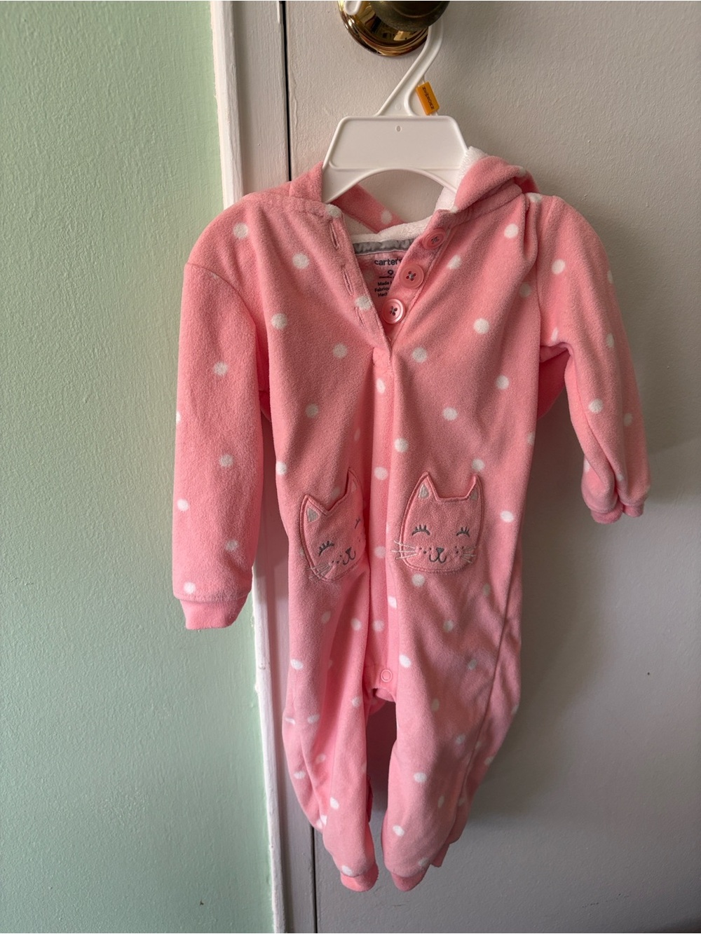 9M Hooded one piece - Carters Pink Cat